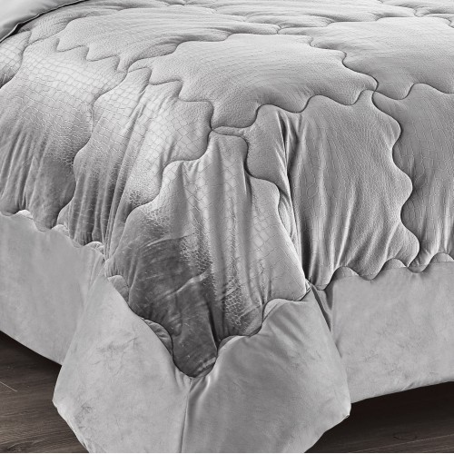QUILT Duvet in soft GREY velvet feather effect 2 squares double ELISIR jacquard