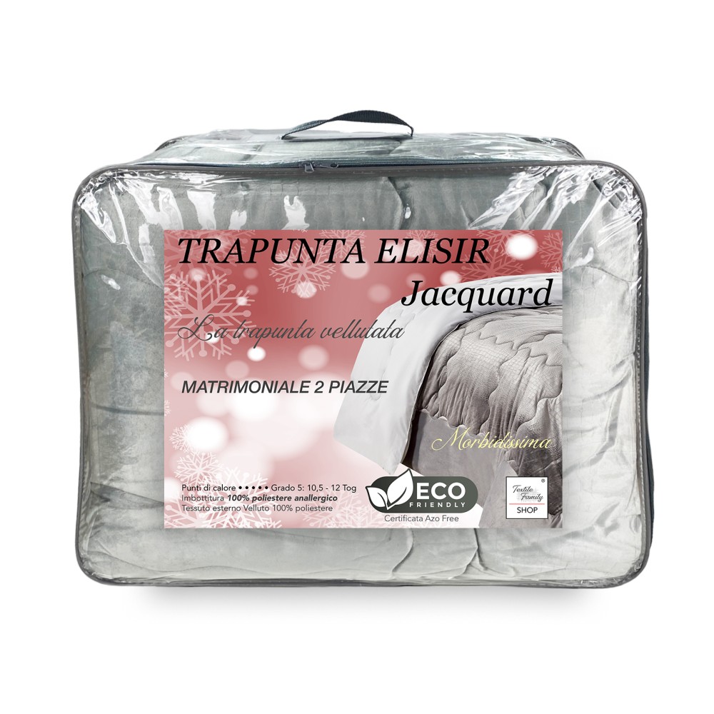 QUILT Duvet in soft GREY velvet feather effect 2 squares double ELISIR jacquard