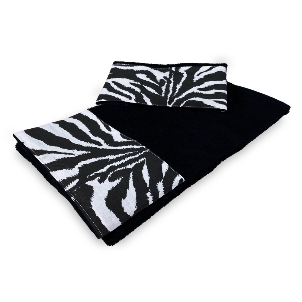 LOT DE SERVIETTES 1+1 VISAGE et éponge invité ZEBRA blanc NOIR