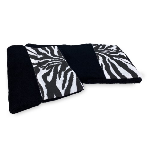 SET ASCIUGAMANI spugna 1+1 VISO e ospite ZEBRATO bianco NERO