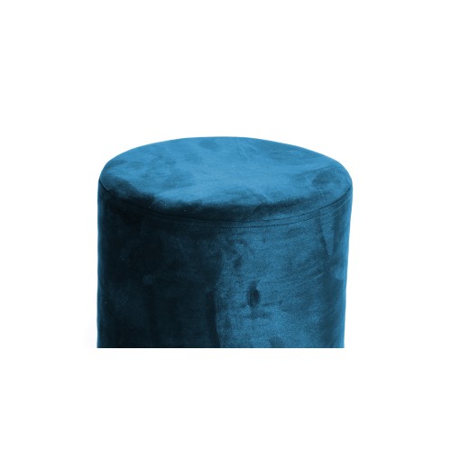 VELVET Cylinder Footstool in Blue Plain Velvet