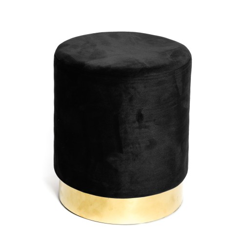 VELVET Cylinder Footstool in Black Plain Velvet