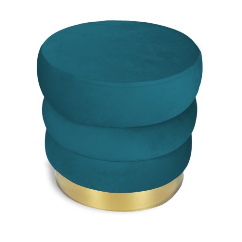 POUF Poggiapiedi Cilindro VELVET Trapuntato in Velluto Unito Petrolio