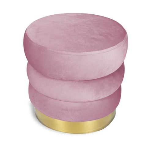 Repose-pieds Cilindro VELVET matelassé en velours uni rose