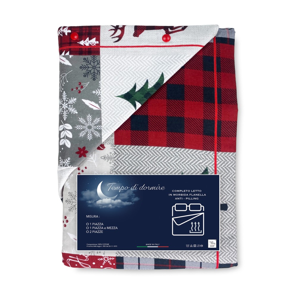 Completo Lenzuola Invernale Flanella Tirolo Astratto - Puro Cotone Felpato Anti-Pilling - Made in Italy