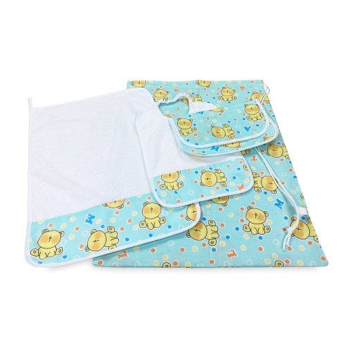 SET ASILO Pierino 4 PIECES Sack and TOWEL and Bib and SACHET Teddy Bear Design