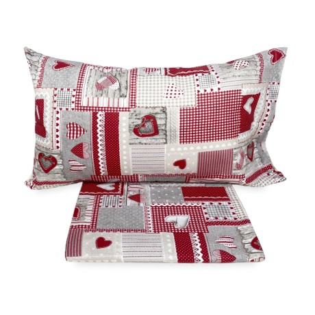 Tyrolean Duvet Cover Hearts "Aprica" Bordeaux – 100% Handmade Cotton Made in Italy