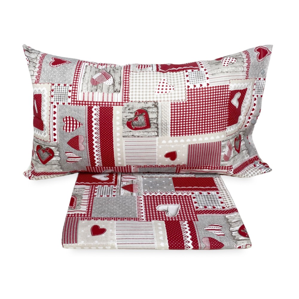 Tyrolean Duvet Cover Hearts "Aprica" Bordeaux – 100% Handmade Cotton Made in Italy