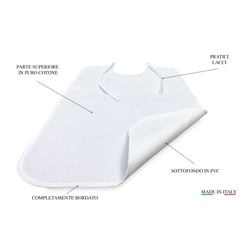 SET Weißes Lätzchen für ERWACHSENE Wasserdichter REMO-Knebel © mit schmutzabweisenden Schnürsenkeln