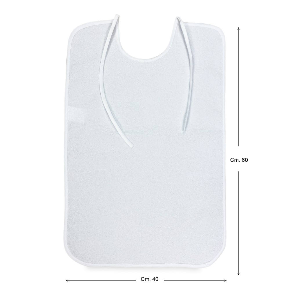 SET Weißes Lätzchen für ERWACHSENE Wasserdichter REMO-Knebel © mit schmutzabweisenden Schnürsenkeln