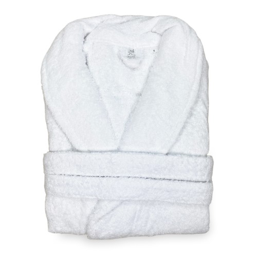 Bata de rizo chal sin capucha BLANCA de puro algodón fabricada en Italia