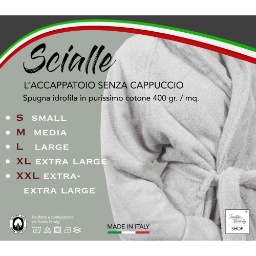 ACCAPPATOIO in Spugna a SCIALLE Senza Cappuccio BIANCO in Puro Cotone Made in Italy