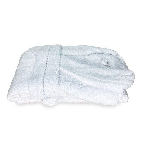 WHITE hoodless shawl terry robe in pure cotton made in Italy