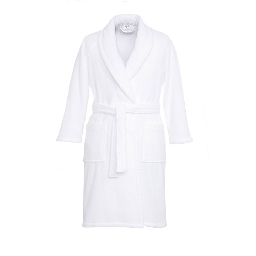 WHITE hoodless shawl terry robe in pure cotton made in Italy