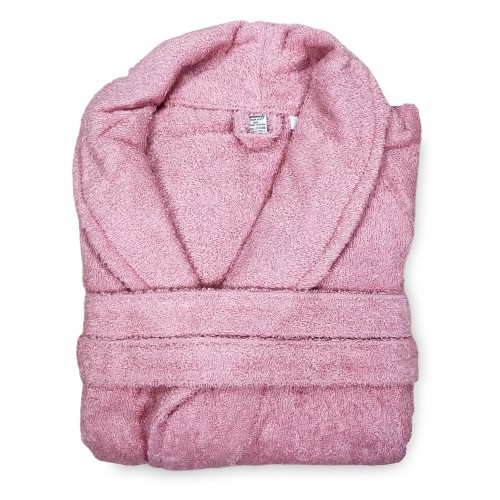 PINK hoodless shawl terry robe in pure cotton made in Italy