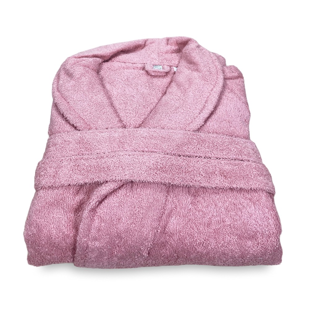 Peignoir éponge châle sans capuche ROSE en pur coton fabriqué en Italie