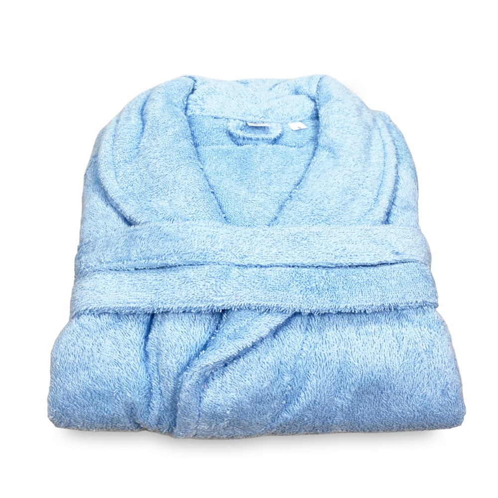 ACCAPPATOIO in Spugna a SCIALLE Senza Cappuccio AZZURRO in Puro Cotone Made in Italy