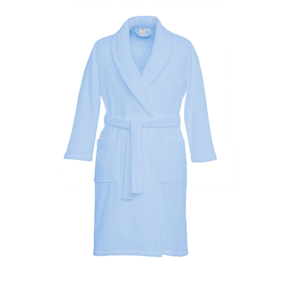 BLUE hoodless shawl terry robe in pure cotton made in Italy