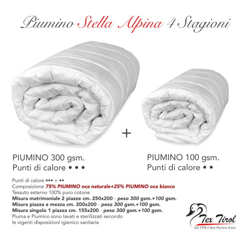 PIUMINO Oca TEX TIROL ©  STELLA ALPINA 4 STAGIONI 100% Piumino OCA tutte le misure