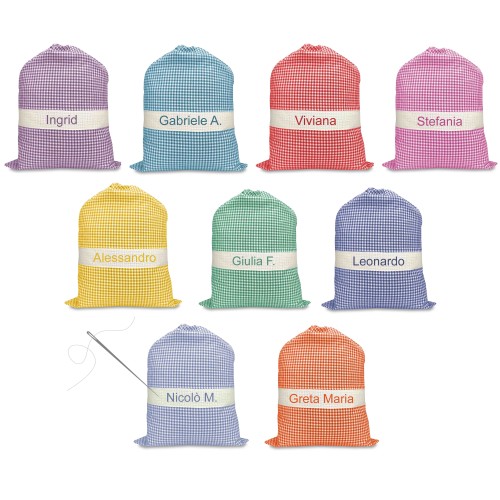 BOLSO INFANTIL BORDADO y PERSONALIZADO de Cm. 34x48 CUADROS