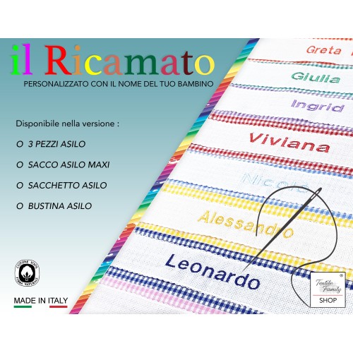 BUSTINA Asilo RICAMATA e PERSONALIZZATA a QUADRETTI