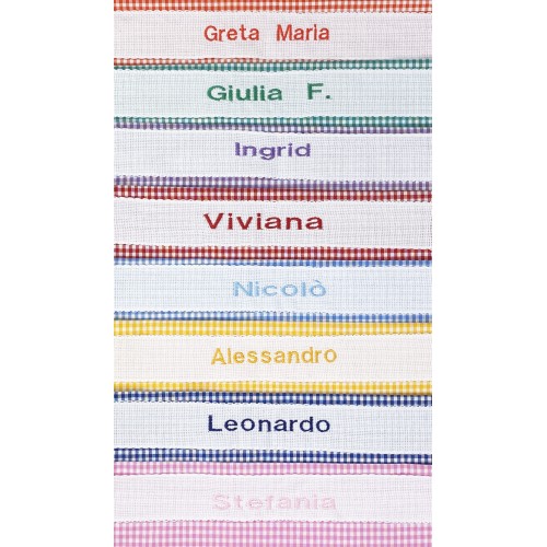 TOVAGLIETTA e Tovagliolo ASILO RICAMATA e Personalizzata a QUADRETTI