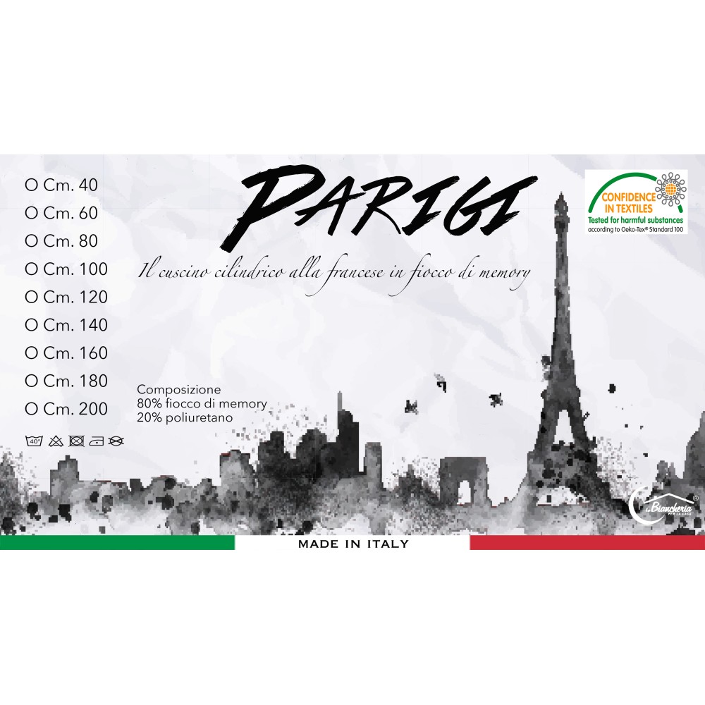 GUANCIALE cuscino PARIGI cilindrico alla FRANCESE traversino TUBOLARE lungo in 4 MISURE