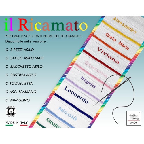 BAVAGLINO FRED ASILO bordato in TINTA UNITA Ricamato e Personalizzato con Nome