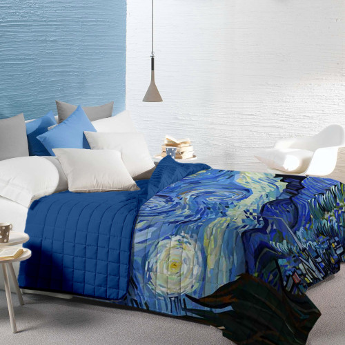 Colcha acolchada Van Gogh Azul Cuadros Dobles