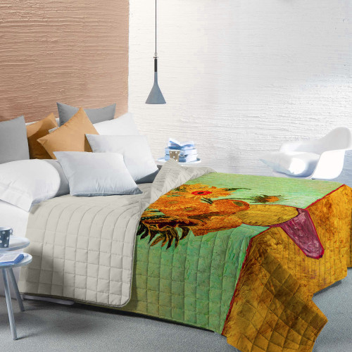 Quilted bedspread Van Gogh paintings Sunflowers double vase