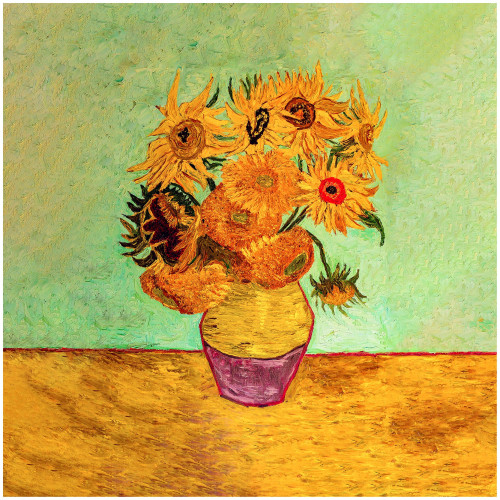 COPRILETTO trapuntato Quadri d'Autore Van Gogh VASO Girasoli Matrimoniale