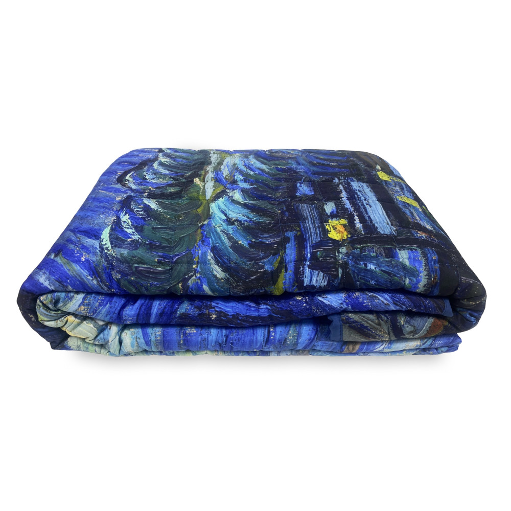 COPRILETTO trapuntato Quadri d'Autore Van Gogh Blu Matrimoniale