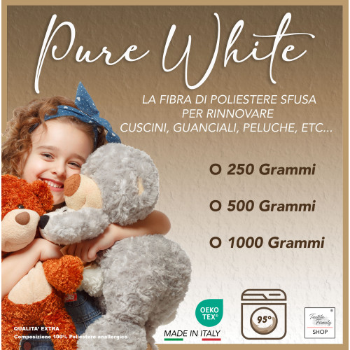 Ouate douce et floconneuse 100% polyester Fabriqué en Italie pour le garnissage Poupées, Coussins et Créations DIY, Blanc Pur