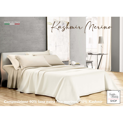 COUVERTURE DE LAINE D'HIVER DE CACHEMIRE, DE LA LAINE MÉRINOS, DOUBLE LIT 2 PLACES CRÈME