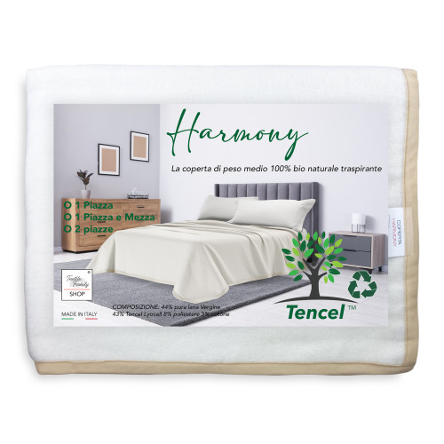 HARMONY BLANKET Medium weight in PURE VIRGIN WOOL AND TENCEL extracted from Eucalyptus and Beech