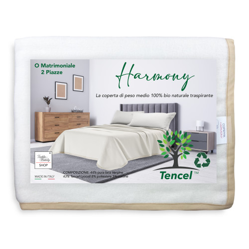 HARMONY light SPRING summer blanket in PURE VIRGIN WOOL and TENCEL double 2 SQUARES