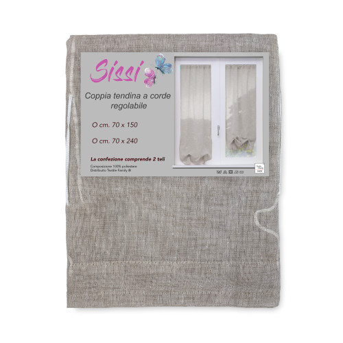 PAIRE DE RIDEAUX SISSI AVEC VERRE MODERNE 70 cm de large Ajustable avec cordon BEIGE