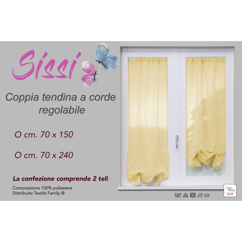 PAIRE DE RIDEAUX SISSI AVEC VERRE MODERNE 70 cm de large Réglable avec cordon JAUNE