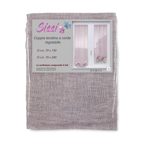 PAIR OF MODERN GLASS SISSI curtain cm 70 wide Adjustable with PINK Cord
