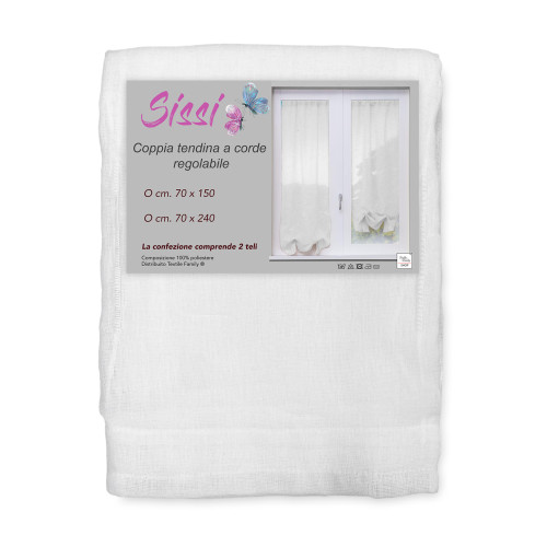 PAIR OF MODERN GLASS SISSI curtain cm 70 wide Adjustable with WHITE Cord