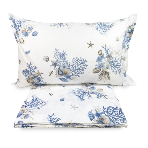 SET MARE Mare Coralli Azzurro sheets in pure cotton