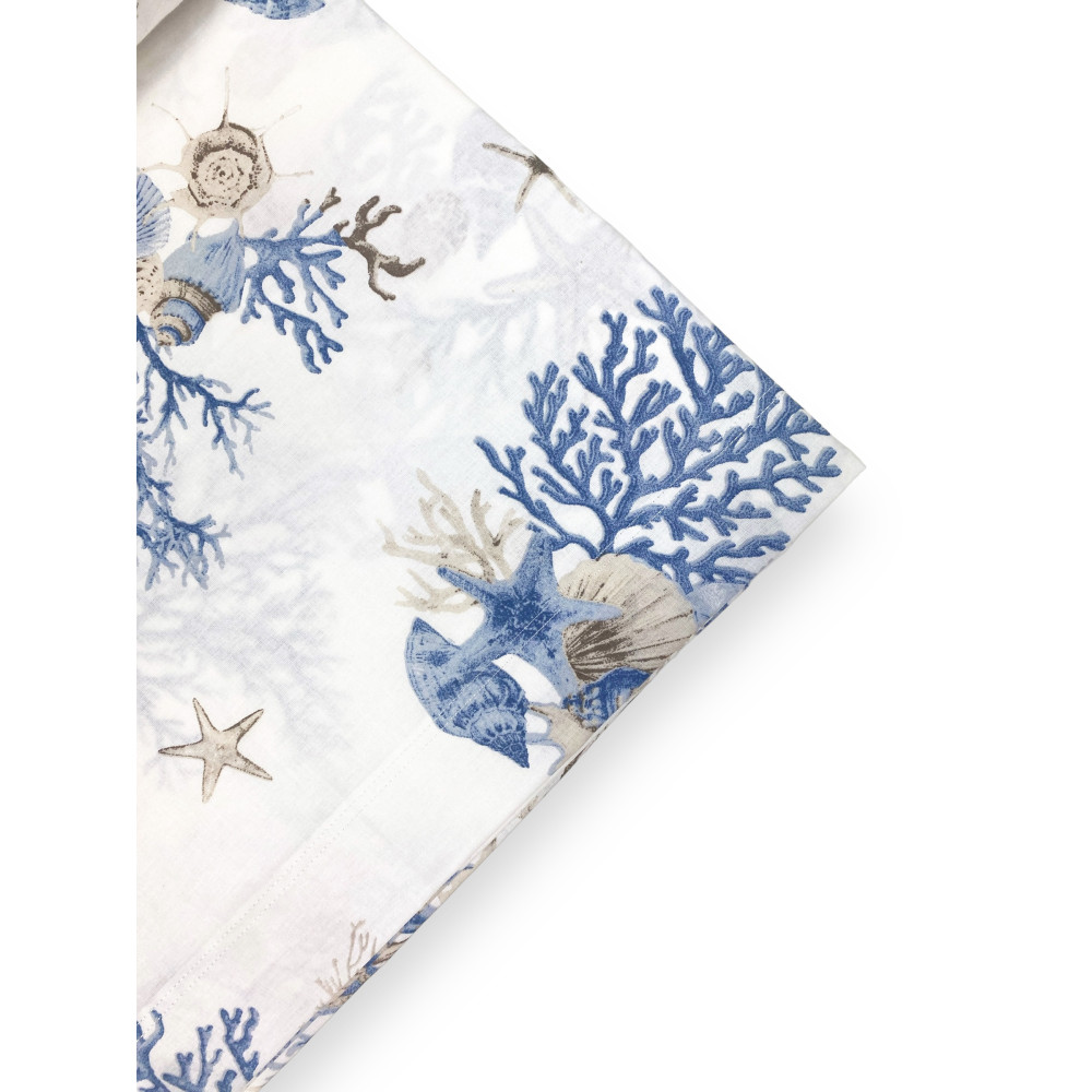 ENSEMBLE DE DRAPS CORAIL MARIN BLEU CLAIR en pur coton