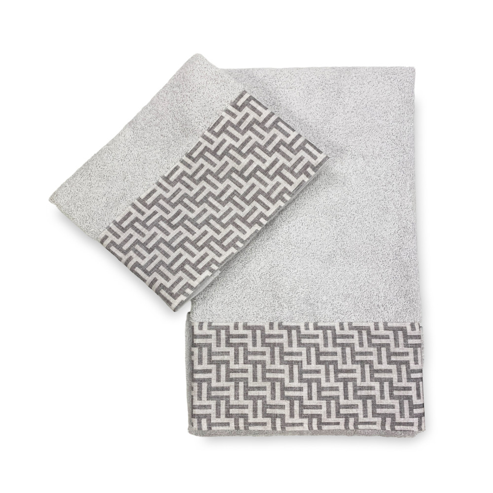 SET Handtücher mit FASHION Grauer Rand aus reiner Baumwolle Made in Italy