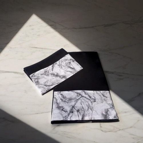 SET Handtücher mit marmoriertem Marmorrand aus reiner Baumwolle Made in Italy