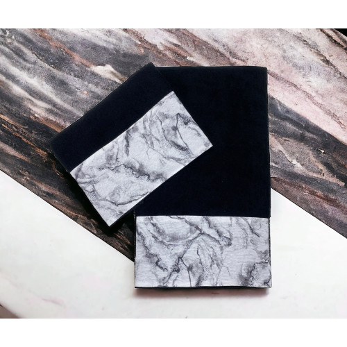 Ensemble de serviettes avec bord en marbre en pur coton Made in Italy