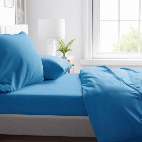 SHEET SET in soft microfiber SOLID TURQUOISE Double 2 SQUARES no iron