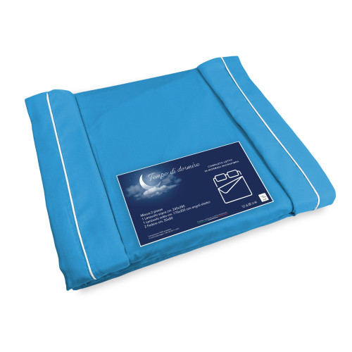 SHEET SET in soft microfiber SOLID TURQUOISE Double 2 SQUARES no iron