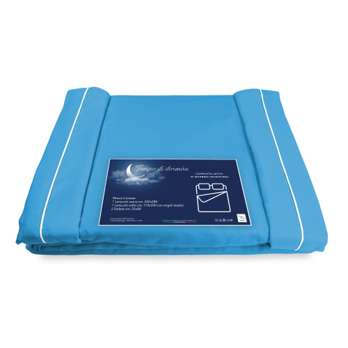 LAKENSET aus weicher Mikrofaser SOLID TURQUOISE Double 2 SQUARES ohne Bügeleisen