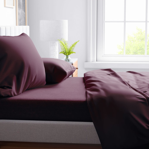 LAKEN-SET aus weicher Mikrofaser SOLID BORDEAUX Dark Double 2 SQUARES ohne Bügeleisen