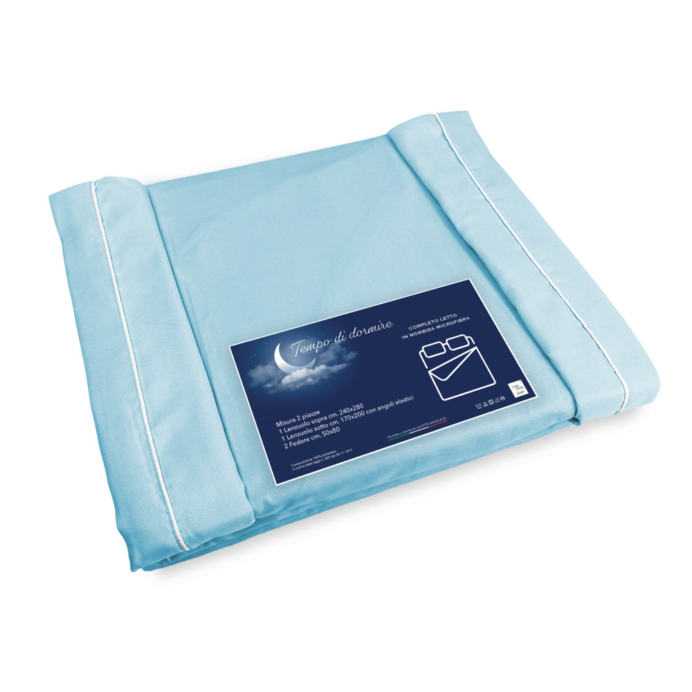 SHEET SET in soft microfiber TIFFANY solid color Double 2 SQUARES no iron